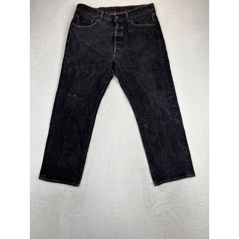 Levis 501 36x30 Mens Jeans Fuzzy‎ Black Faded Denim Washed Skater Vintage Look